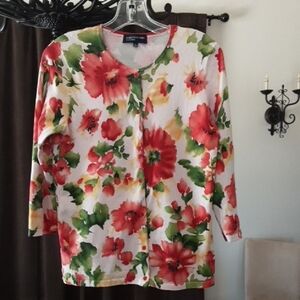 Jones Of New York Cardigan with Orange & Green Floral Print